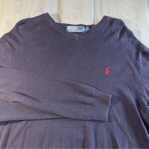 Polo Ralph Lauren Men's Large 100% Pima Cotton Black V Neck Long Sleeve Sweater